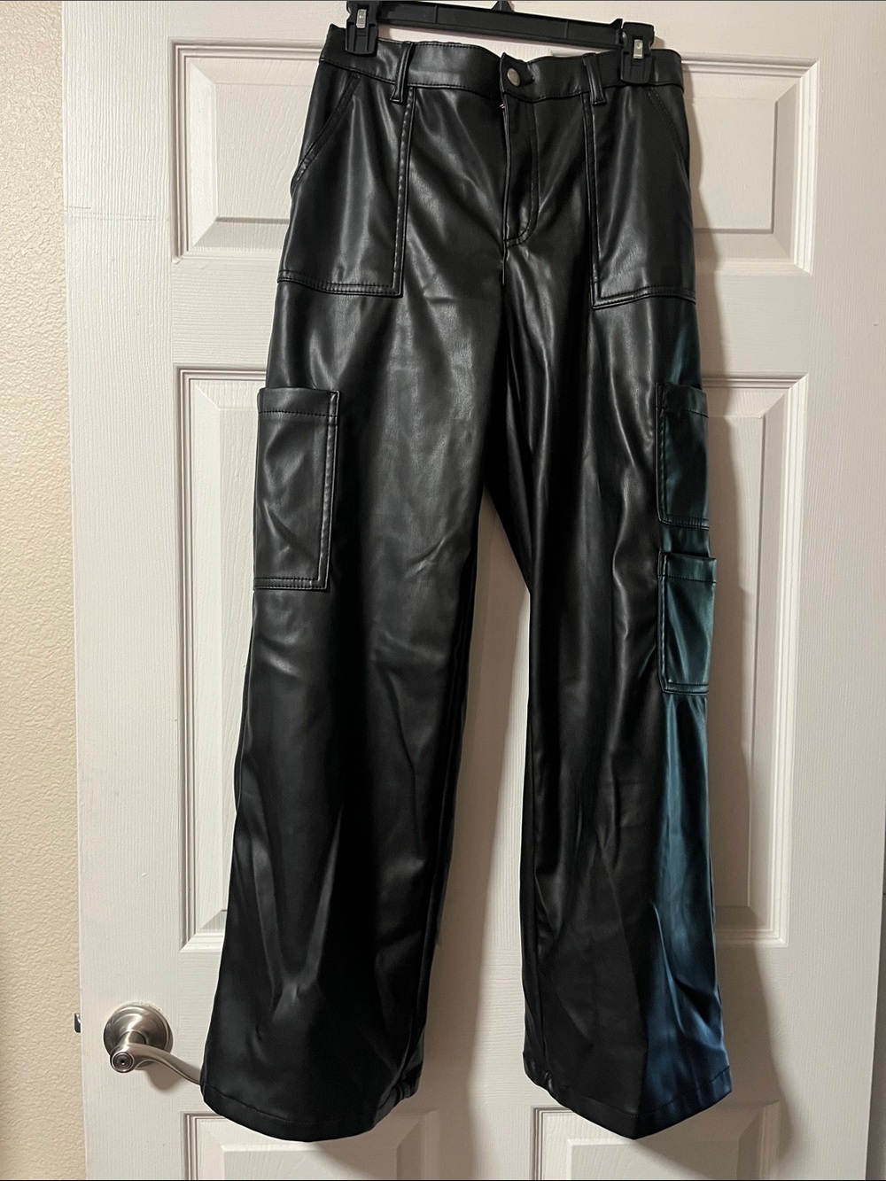 No Boundaries Black Faux Leather Wide-Leg Cargo Pants
